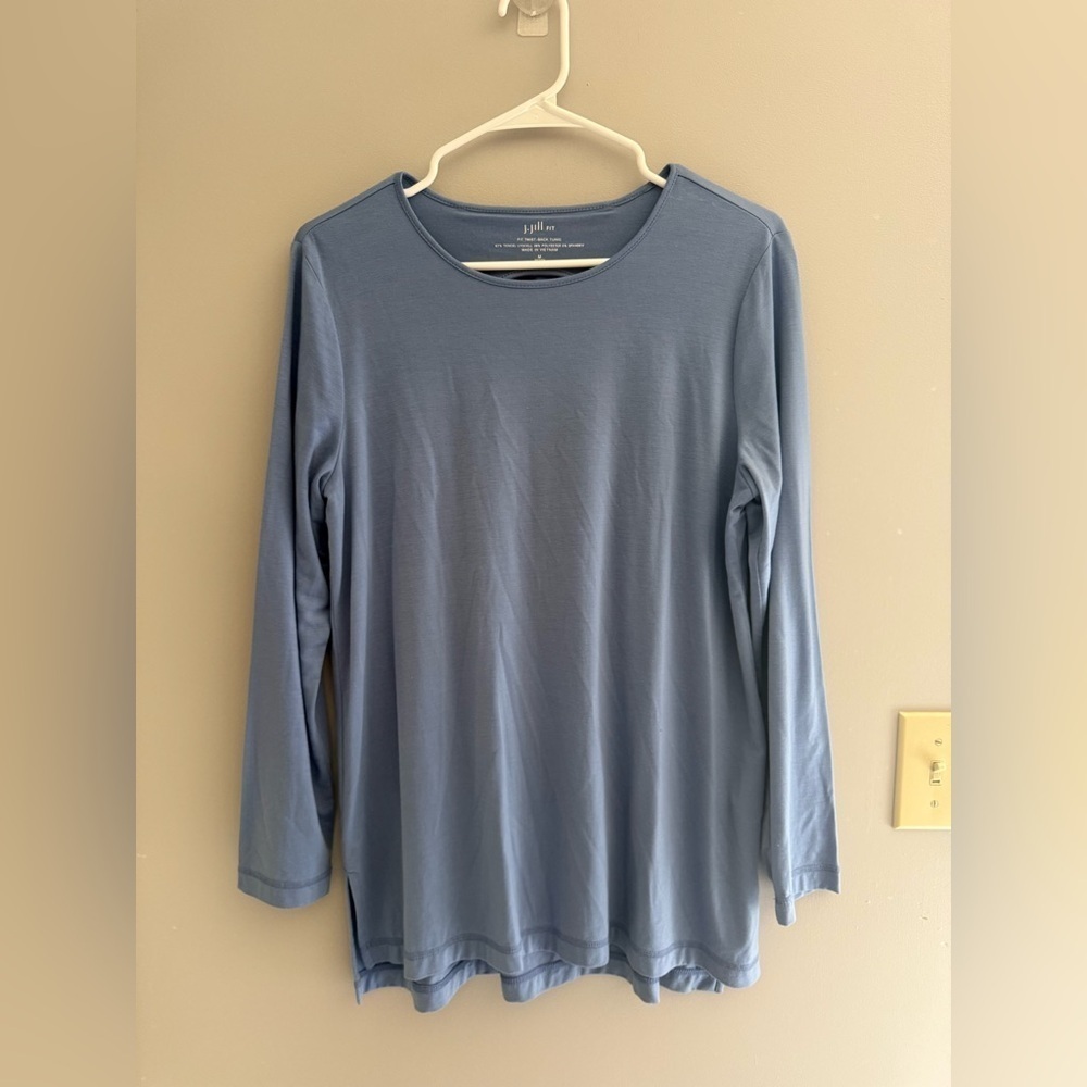 J Jill Fit Women’s Blue Twist Back Tunic SZ MP Long Sleeve Performance Casual